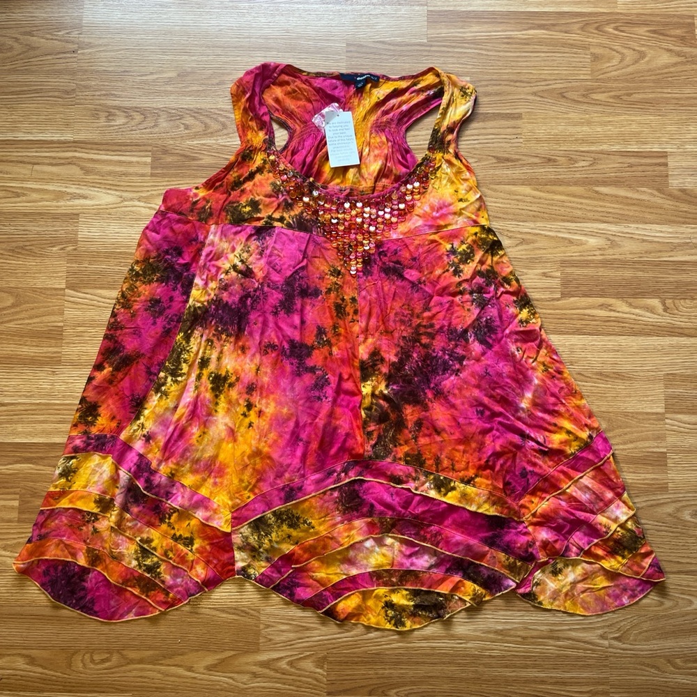 Orange & pink denim24/7 dress rhinestones - multicolored
